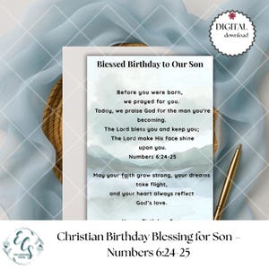 Cartão de aniversário cristão para filho – Cartão de aniversário com base na fé para impressão – Cartão de incentivo religioso – Download instantâneo – Design de montanha