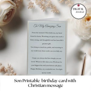 Tarjeta de cumpleaños imprimible para hijo / Mensaje cristiano de amor y fe / Descarga digital / Saludo sincero / Frase inspiradora de cumpleaños