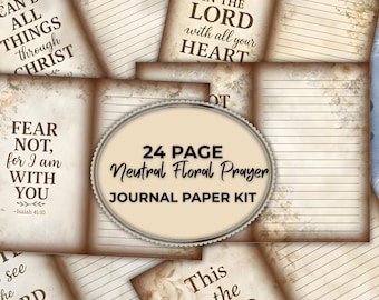 Kit para diário bíblico cristão 11x8,5 PDF JPG páginas florais vintage papéis de fundo conjunto fé escrita cottagecore para impressão download