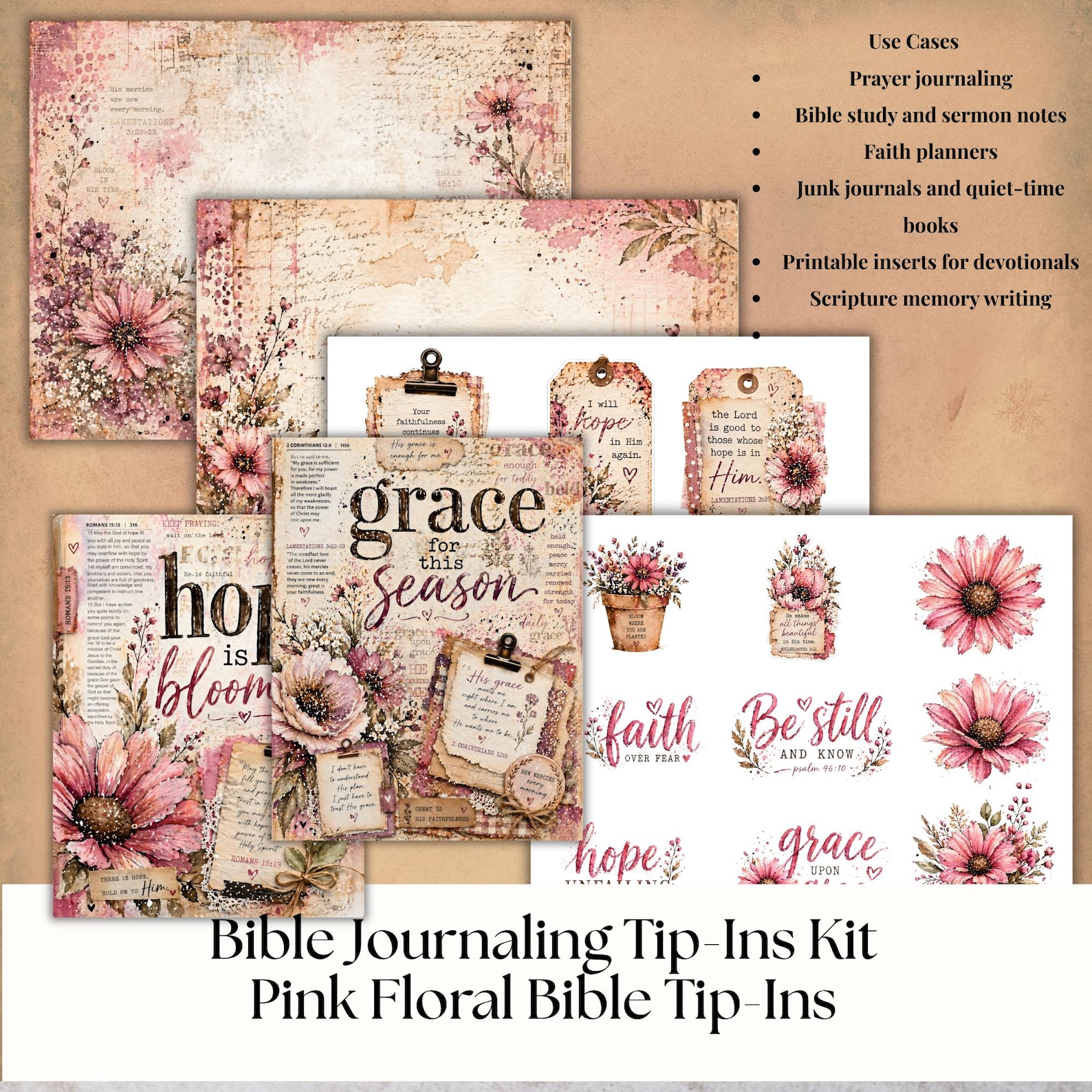 Bible Tip-in Printables Kit, Christian Floral Tip Ins for Journaling ...