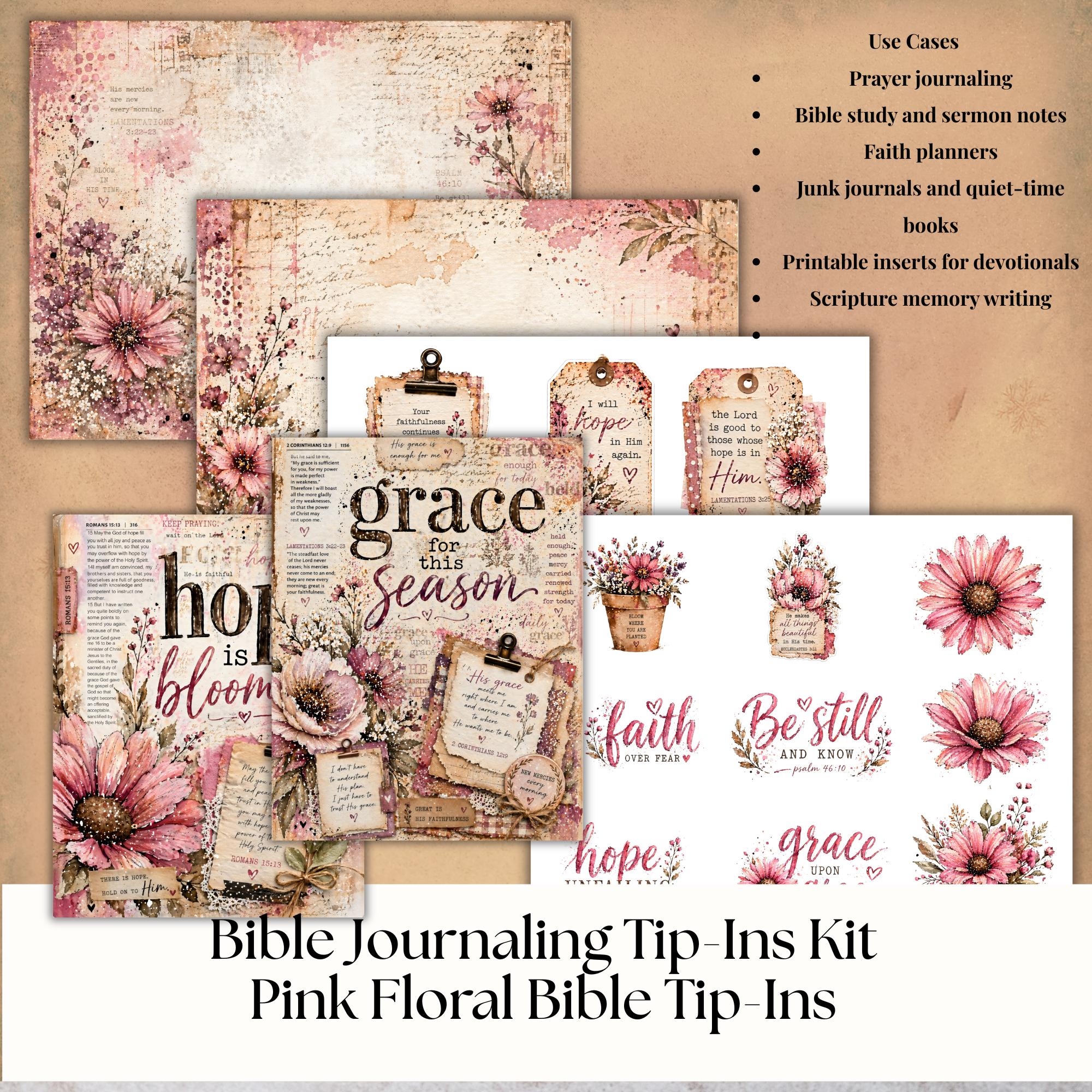 Bible Tip-in Printables Kit, Christian Floral Tip Ins for Journaling ...