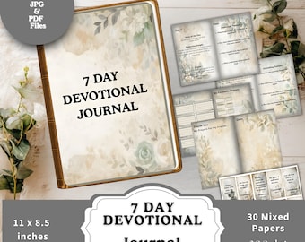 7 Day Devotional Journal Printable, Christian Prayer Journal (PDF & JPG)