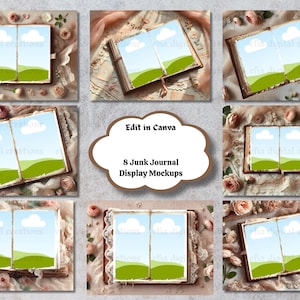 8 Editable Junk Journal Mockup Template | Canva Editable Display for Junk Journal | Vintage Floral Mockups for Scrapbooking and DIY Projects