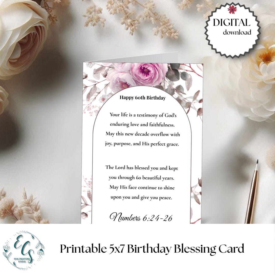 5x7 60th Birthday Christian Greeting Card | Printable Scripture Card ...
