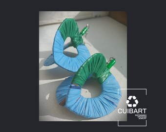 3D Blue & Green Hoops PungaGlow Eco Earrings Upcycled Jewelry