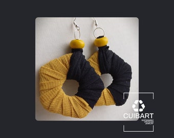 Black and Yellow ReviveWeave PentaHoops - Ecofriendly Earrings Upcycled Jewelry