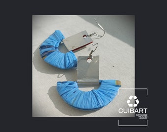 Blue and Silver Ecofriendly Earrings From Upcycled Plastic Bags for Sustainable Fashion