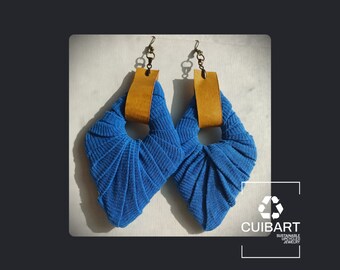 Blue and Yellow Ecofriendly Earrings Jumbo Rhombus Upcycled Jewelry