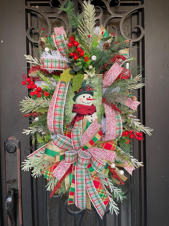 Personal Lee Yours, Best Wreath Signs, Cute Snowman In Blue  Snowman Christmas winter wreath display picture 1