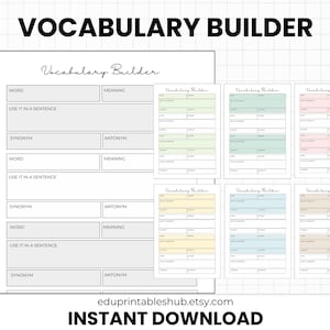 Vocabulary List Printable I GoodNotes Digital Vocabulary Record Sheet I Meaning Synonym Antonym I Worksheet I English Practice