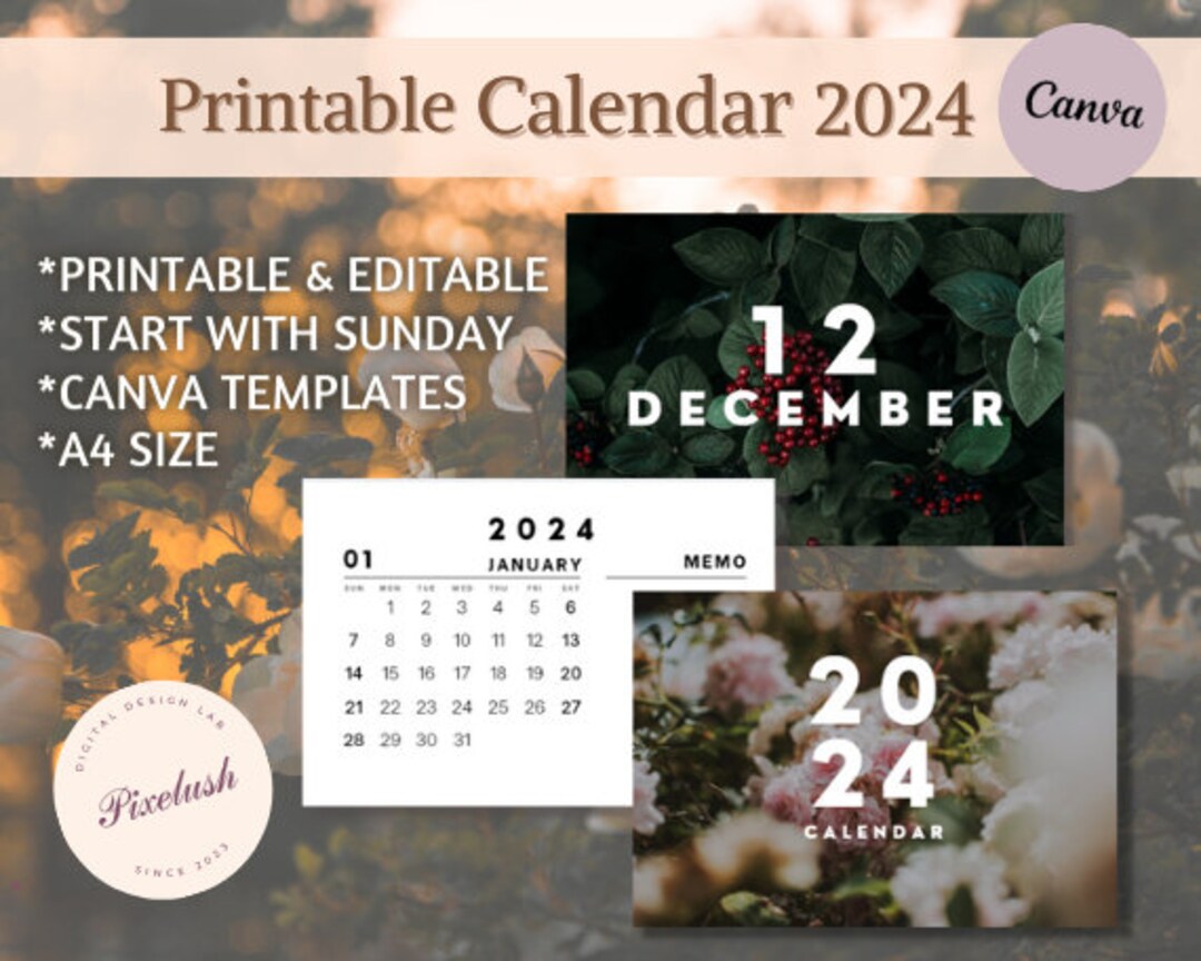 Minimalist Floral 2024 Wall Calendar monthly Calendar - Etsy