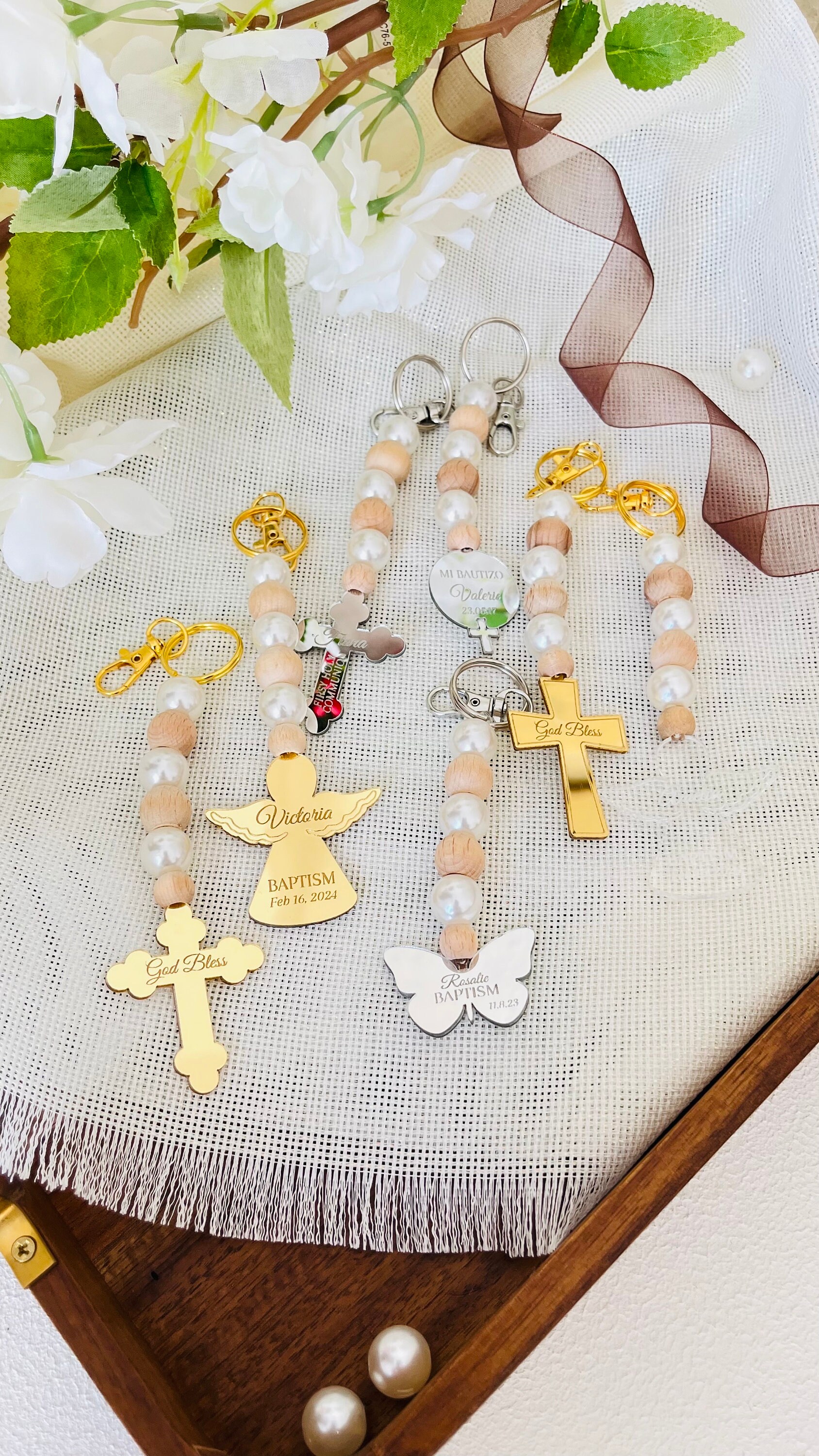 Baptism Keychain Favors, Personalized Mini Wooden First Communion ...