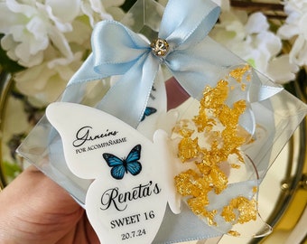 Personalized Butterfly Magnet: Quinceañera, Sweet 16 Party Favor