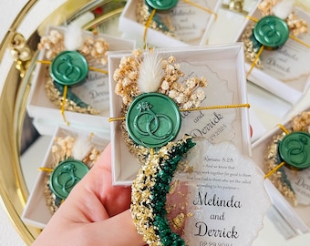 Recuerdos de boda personalizados con imán: regalo de aniversario de epoxi dorado