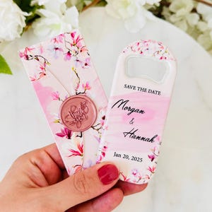 Personalized Magnet Bottle Opener Favors: Floral Wedding, Engagement, Anniversary, Bridal Shower