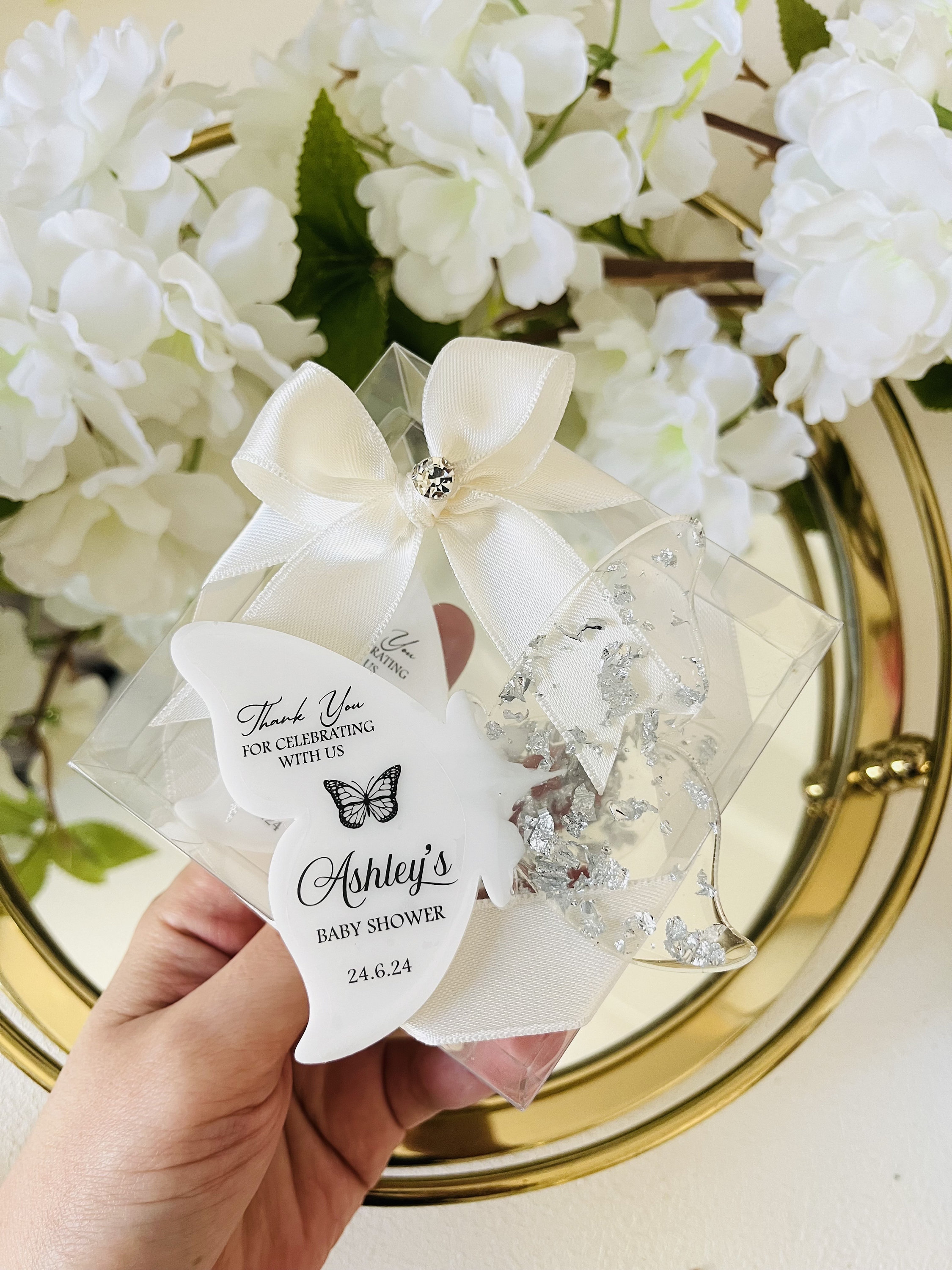 Schmetterlings-Armbänder Für Babyparty – 25 Stück Mit Karte & Organzabeutel, Verstellbar