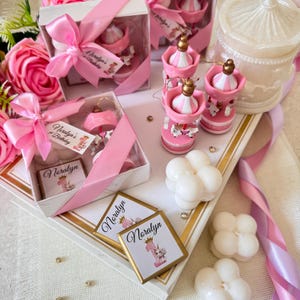 Personalized Carousel with Candle & Chocolate Baby Shower Favor: Christening Gift, Birthday, Welcoming , Baptism, Christening