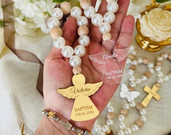 Personalized Wooden Baptism Rosary Favors, First Communion Favors, Mi Bautizo, Baptism Gifts, Christening Favors, Baptism Party Favors