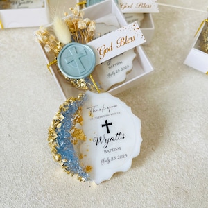 Bomboniere personalizzate per battesimo blu e oro, magnete epossidico per battesimo, bomboniera per prima comunione, regalo per battesimo, Mi Bautizo, Bomboniera Battesimo