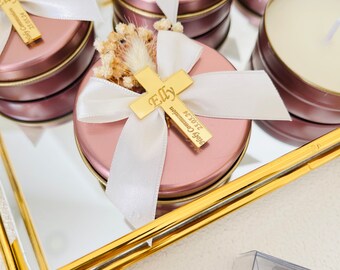 Personalized Scented Candle Favors with Metal Box: Baptism, Christening, Wedding