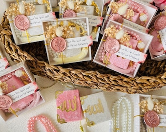 Färgglatt mini-Koran- och Tasbeeh-set i sammet: Personliga islamiska babyshowergåvor