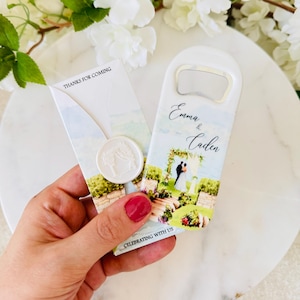 Personalized Magnet Bottle Opener Favors: Rustic Wedding, Engagement, Anniversary, Bridal Shower