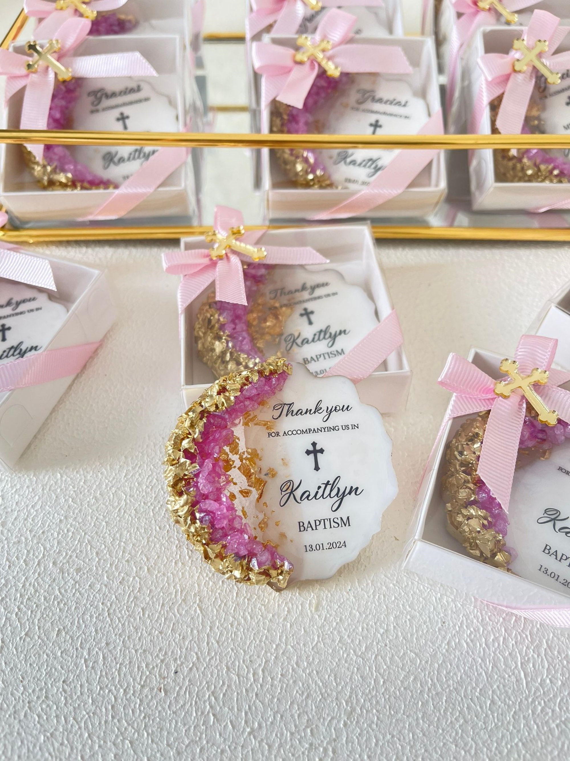 Nützliche Gastgeschenke Taufe Baby Mädchen Zuckerdose aus Keramik mit Hase und Schleife