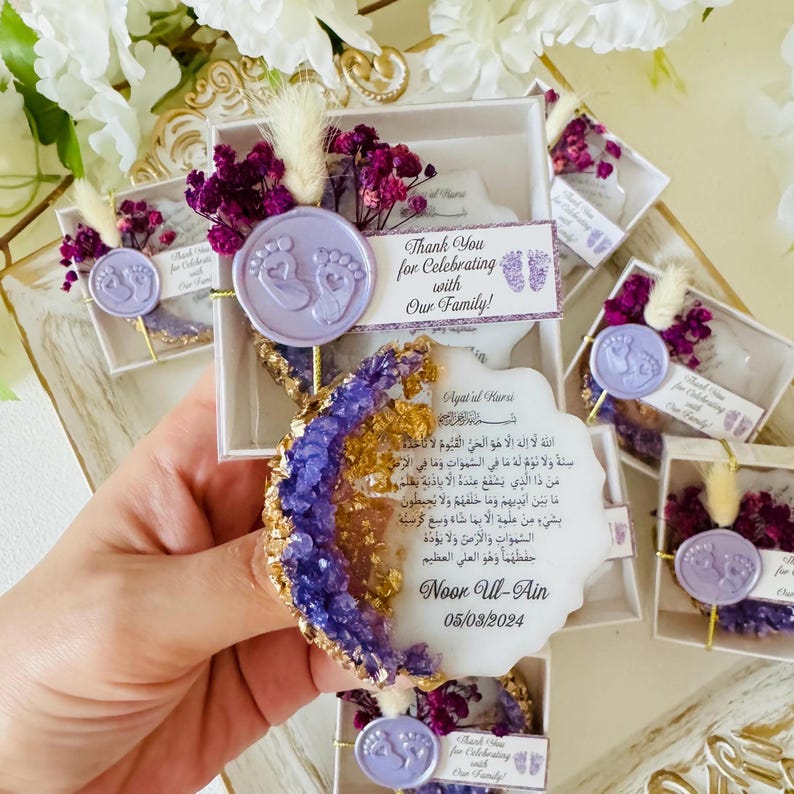 Personalized Aqiqah Favors, Ayatul Kursi Epoxy Magnet, Islamic Baby Shower Favor, Muslim Newborn Gift, Mevlid Keepsake for Guests image 8