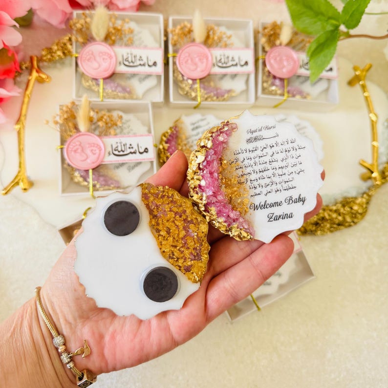 Personalized Aqiqah Favors, Ayatul Kursi Epoxy Magnet, Islamic Baby Shower Favor, Muslim Newborn Gift, Mevlid Keepsake for Guests image 6