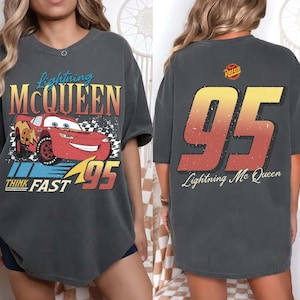 Disney Pixar Car Lightning McQueen Shirt, Disney Cars Land Shirt, Walt Disney World McQueen Graphic Sweater, Disney Family Vacation Trip Tee image 1
