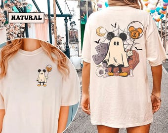 Comfort Colors® Retro Mickey & Friends Halloween Shirt, Mickey Ghost Shirt, Spooky Season, Disney Halloween Vintage Tee, Mickey's Not Scarry