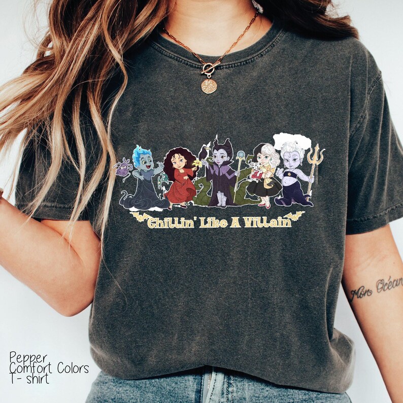 Chillin' Like A Villain T-Shirt, Disney Witch Shirt, Funny Disney Outfit, Disneyland Family Trip Tee, Villains Diamond Painting Cartoon Tee image 3