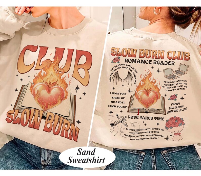 Slow Burn Club Shirt, Gift For Book Lovers Shirt, Enemies To Lovers Booktok Merch, Slow Burn Romance Book Club Tee, Romantasy Fireheart Gift image 2