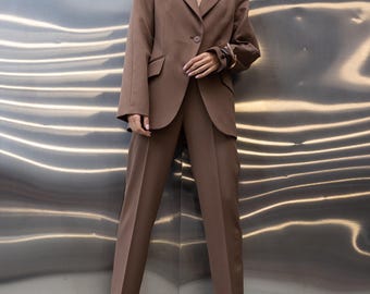 Completo da donna marrone con pantaloni – Completo blazer e pantaloni oversize moderni – Elegante completo color caffè per autunno, ufficio o stile casual