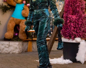 Green Ski Suit Jumpsuit for Women Winter One-Piece Ski Suit With Hood Ski Outfit Jumpsuit For Snowboarding  Overalls for Ski Holiday