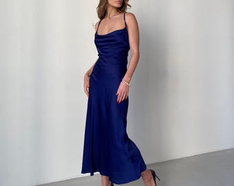 princess polly baby blue dress Effortless Luxe Halter Satin Maxi Dress Navy