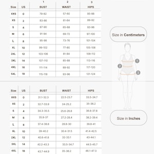 May include: A size chart for FLEXFLIT clothing, displaying bust, waist, and hip measurements in both inches and centimeters. Includes sizes from XXS to 5XL, with a diagram illustrating measurement points.