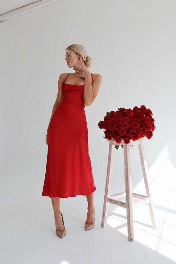 open lace back dress Red Satin Slip Dress main image 1