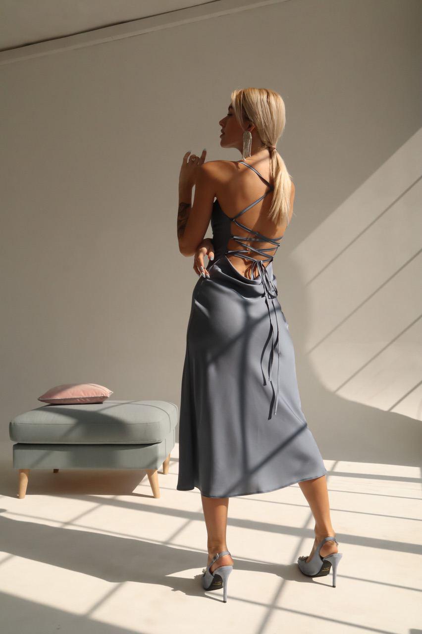 Steel Grey Satin Slip Dress - Minimalist Silky Midi Dress for Chic Urban Events, Cocktail Parties or Evenings Out, Gift for Her