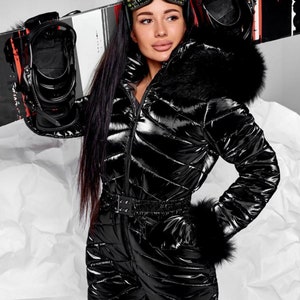 Ski Suit Black Jumpsuit Women Ski Overalls Snowsuit Jumpsuit Outdoor  Ski Outfit Jumpsuit Faux Wool Waterproof Windproof