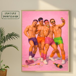 Affiche gay sexy de danse musculaire de Zazzle.be Liste d'envies Vous avez des idées ? Décoration murale fête LGBTQ rose | Décoration esthétique masculine homosexuelle | Déclaration de fierté audacieuse de chambre à coucher