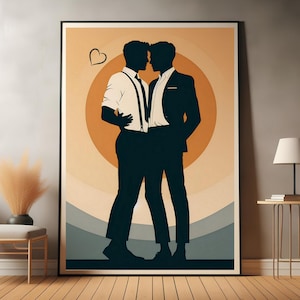Retro Gay Love Poster | Queer Male Romance Digital Print | Instant LGBT Download | Pride Wall Art for Him | Gift for Gay Couple Decor