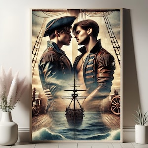 Gay Pirate Couple - Digital Download LGBT Wall Art - Gay Love and LGBT Adventure Themed Poster - Gay Home Decor - Gay Romantic Couple Gift