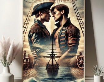 Gay Pirate Couple - Digital Download LGBT Wall Art - Gay Love and LGBT Adventure Themed Poster - Gay Home Decor - Gay Romantic Couple Gift