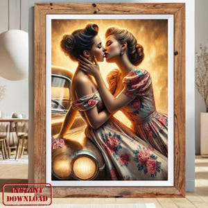 Arte de amor sáfico / Impresión lésbica romántica / Decoración de pared estética queer / Póster digital LGBTQ+ / Obra de arte del orgullo WLW / Regalo de amor elegante
