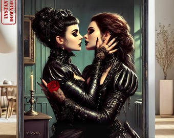 Sapphic Gothic Art | Dark Aesthetic Lesbian Print | Queer Romantic Wall Decor | Digital LGBTQ+ Poster | WLW Love Artwork for Home and Gifts