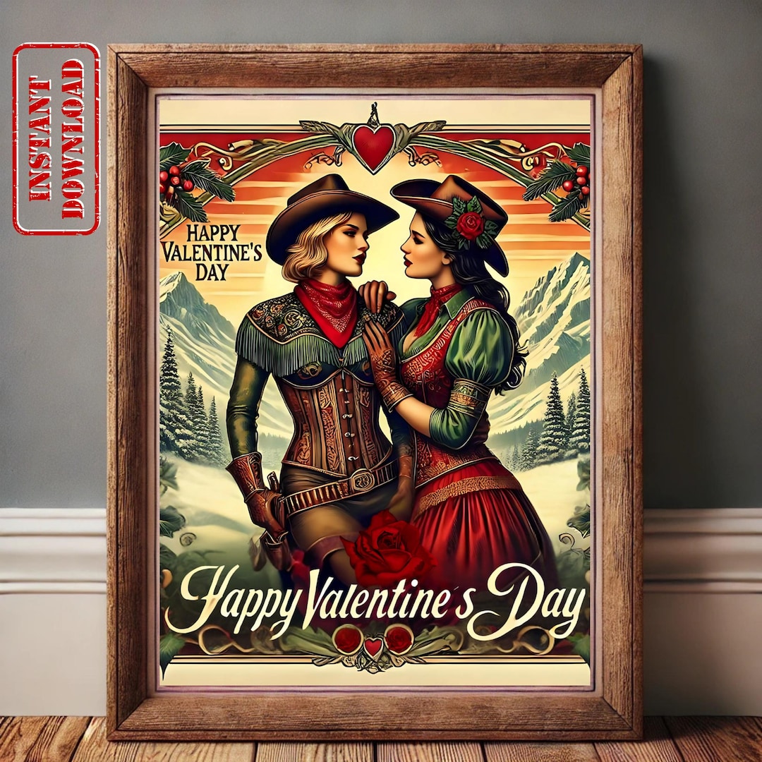 Retro Lesbian Valentine’s Day Art - Sapphic Love Print - Romantic
