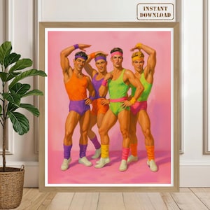 Bold Retro Gay Wall Art – Colorful Queer Poster for Men – 80s Style LGBTQ Art Print – Fun Pride Decor Gift for Him, Boyfriend, or Room