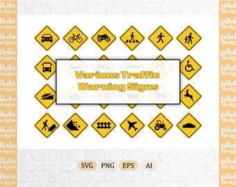 Various Traffic Warning Signs SVG Bundle: Road Sign Clipart Compliant Traffic Symbols (Digital Download)