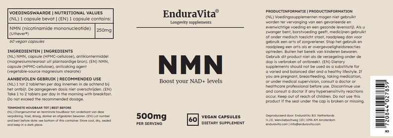 EnduraVita® Premium NMN-Kapseln 500 mg pro Portion 99,8 % Reinheit Laborgetestet NAD Booster Bild 6